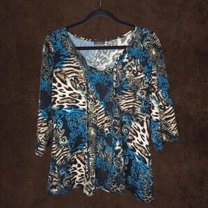 Clientele Floral Damask Animal Print Blouse